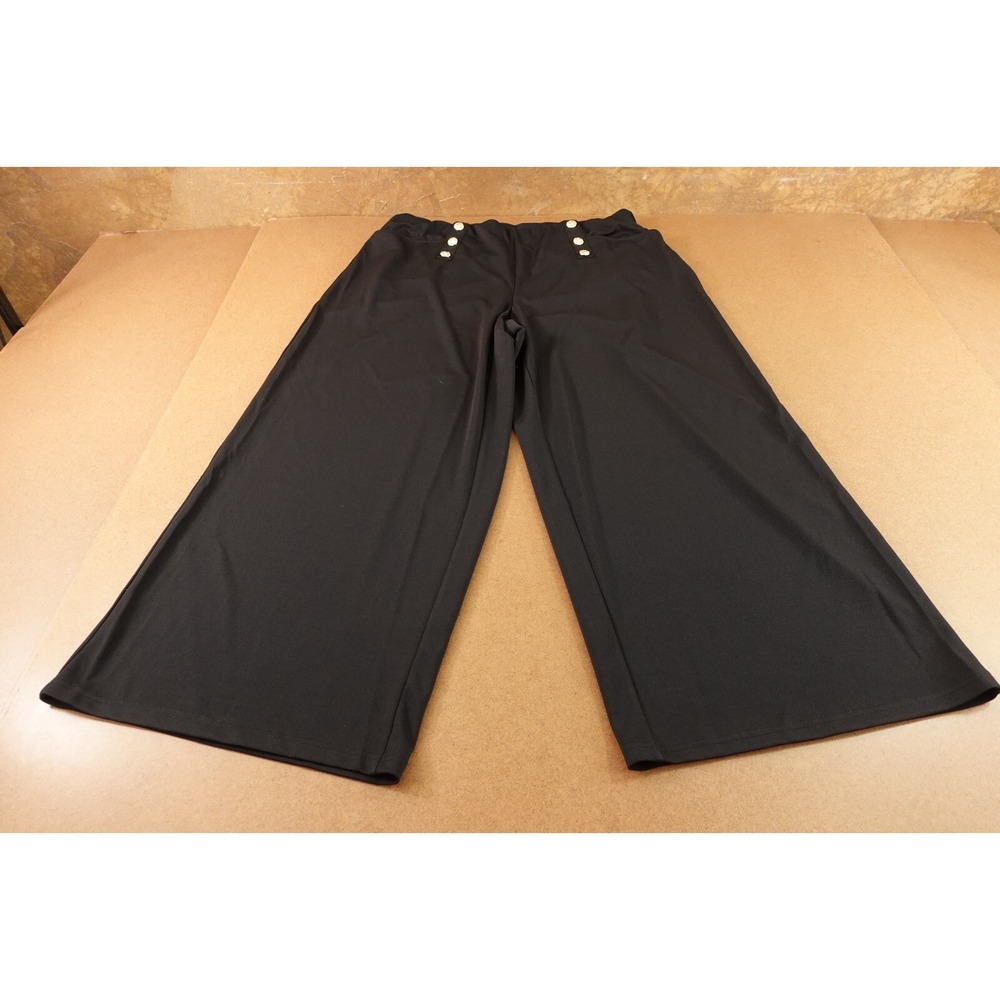 Bloomchic Womens 22-24 Black High Rise Pull On Button Accent Wide Leg Pant NWT